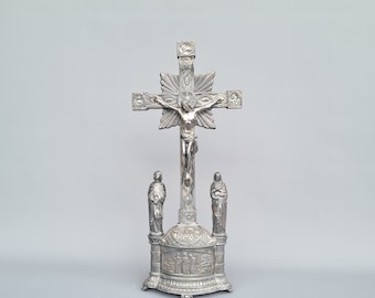 Croix d'autel antique rare / crucifix d'autel de table, signé Lambert Piedboeuf ++