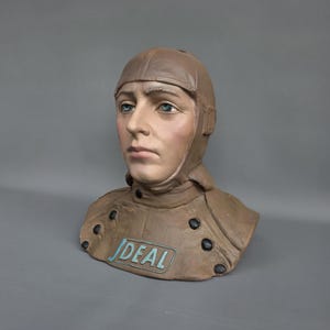 Rare Great War era flying clothing retailers shop window mannequin head ++
