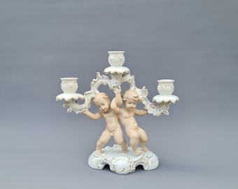 Porcelain candle holder candle holder decorated with cherubs - Wallendorf, Germany ++