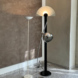 Vintage White Floor Lamp, Minimalist Floor Lamp, Tall Cream Floor Lamp, Belgian Modernist Floor Lamp, Standing Lamp