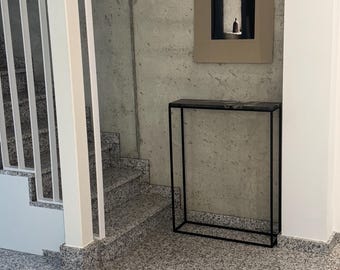 Minimal Design Marble Console Table, Narrow Hallway Table or Radiator Cover, Contemporary Carrara Marble Table, All Black Console Table