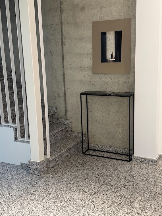 Minimal Design Marble Console Table, Narrow Hallway Table or Radiator Cover, Contemporary Carrara Marble Table, All Black Console Table