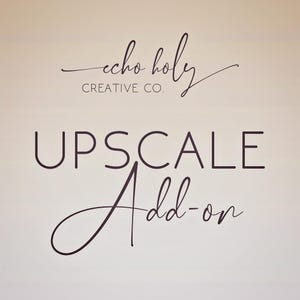 May include: The image features the text "echo holy CREATIVE CO." in a cursive font, above the words "UPSCALE Add-on" in a sans-serif font. The background is a gradient of light beige and white.