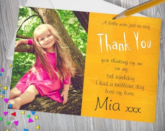 Children's Birthday Thank You Cards , Personalised New baby Thank you card , Kid's Birthday Thank You Cards with Photo, Girl Boy Cards