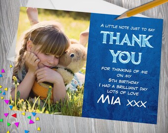 Children's Birthday Thank You Cards , Personalised New baby Thank you card , Kid's Birthday Thank You Cards with Photo, Girl Boy Cards