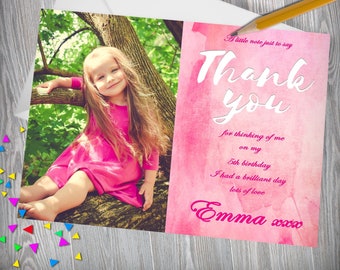 Children's Birthday Thank You Cards , Personalised New baby Thank you card , Kid's Birthday Thank You Cards with Photo, Girl Boy Cards