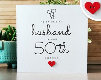 Husband 50th Birthday Card, Handmade 50th Birthday Card for Husband, Husband's Birthday Personalised Card