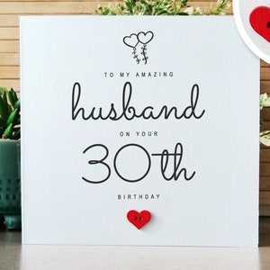 Husband 30th Birthday Card, Handmade 30th Birthday Card for Husband, Husband's Birthday Personalised Card
