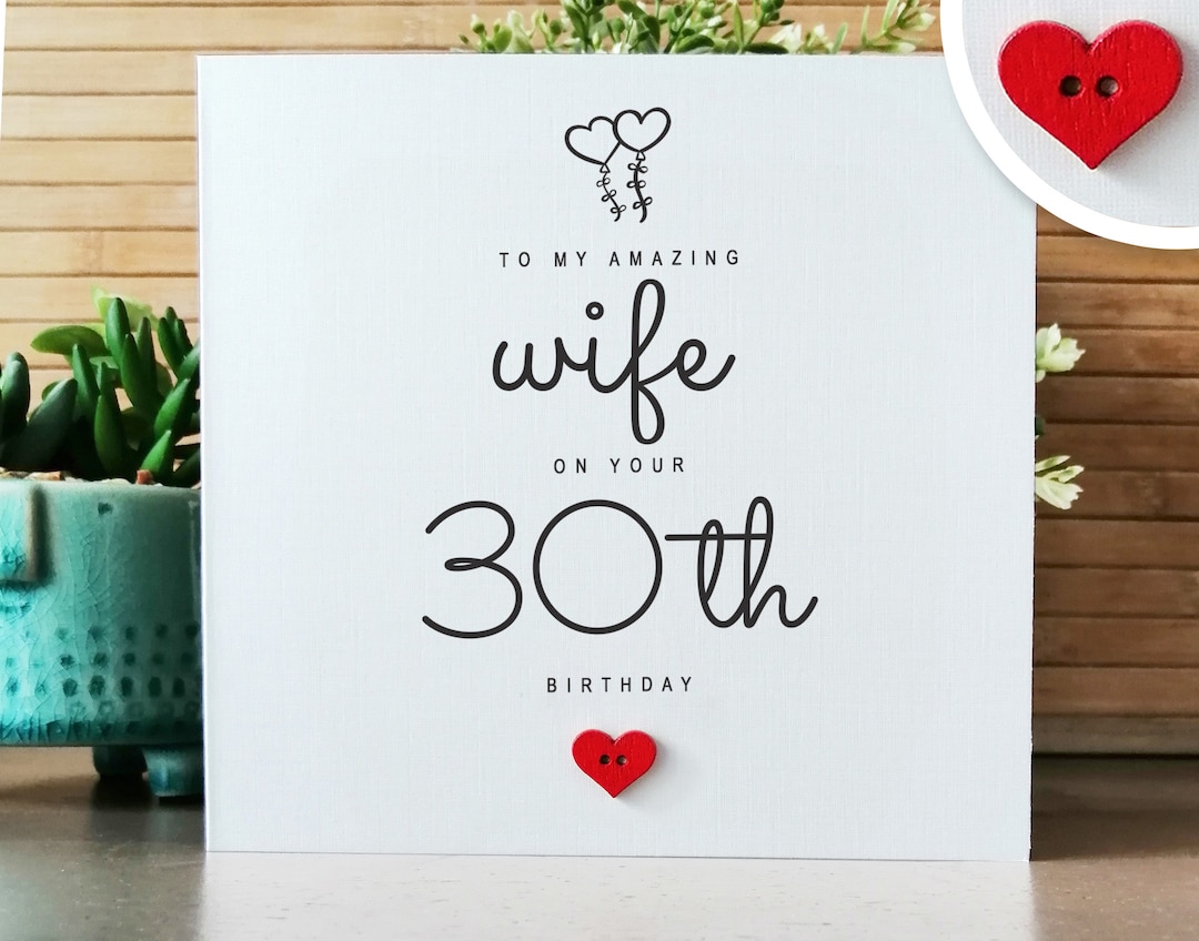 Wife 30th Birthday Card Handmade 30th Birthday Card for - Etsy