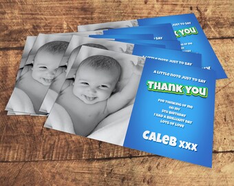 Children's Birthday Thank You Cards , Personalised New baby Thank you card , Kid's Birthday Thank You Cards with Photo, Girl Boy Cards