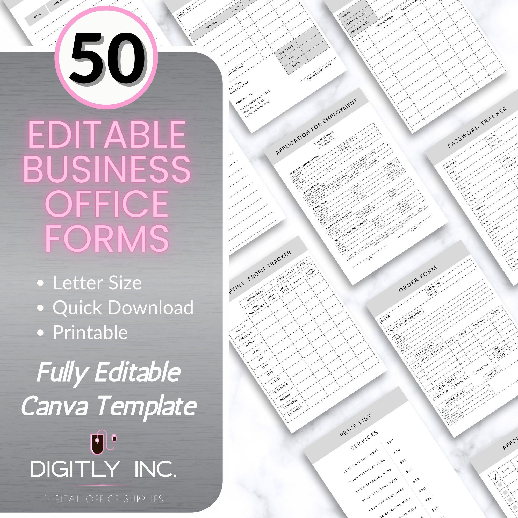Professional Office Forms - 50 Editable Business Forms - Home or Office ...