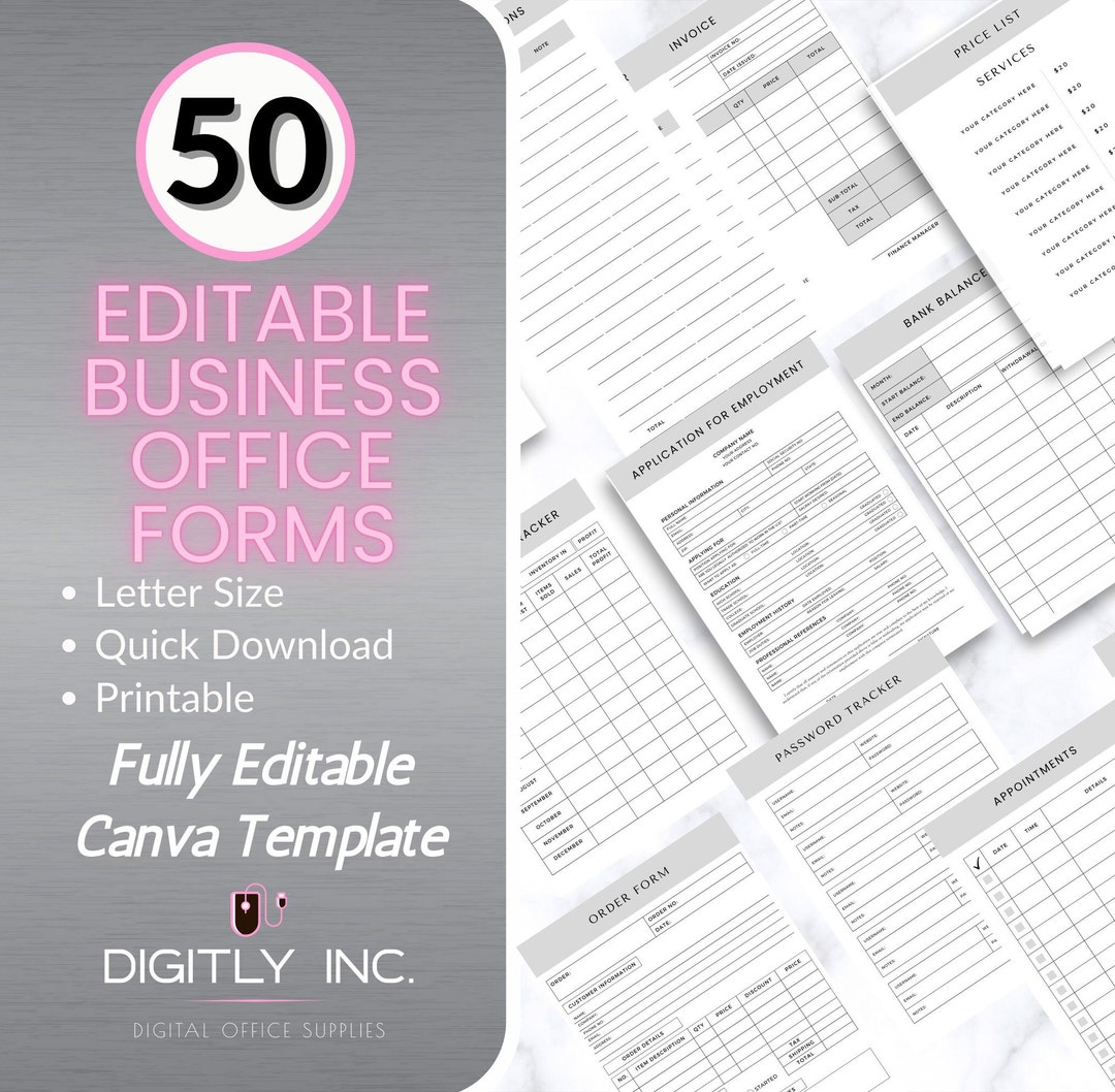 Professional Office Forms 50 Editable Business Forms Home or Office ...