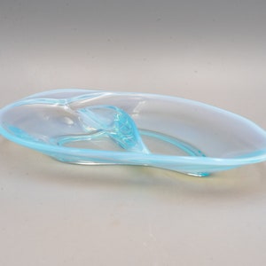 Fostoria Seascape Caribee Blue Divided Relish Dish Vintage 1950s Opalescent Glassware image 3