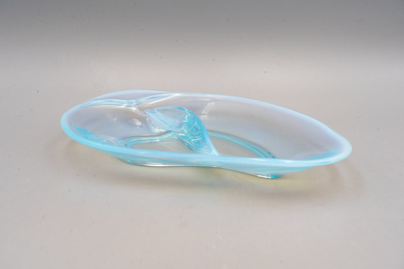 Fostoria Seascape Caribee Blue Divided Relish Dish Vintage 1950s Opalescent Glassware image 3