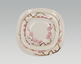 Metlox Poppytrail California Peach Blossom Dinner Salad or Bread Plate | Vintage California Pottery | Mid Century Modern Square Dinnerware