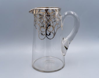 Silver Overlay Glass Pitcher | Antique Art Nouveau Glassware