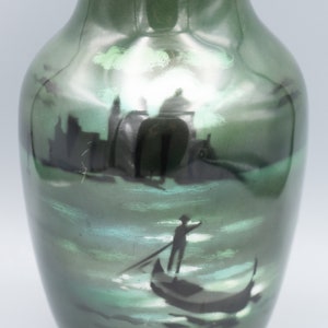 Royal Bayreuth Green Scenic Fisherman Vase Antique Porcelain Early 1900s image 3