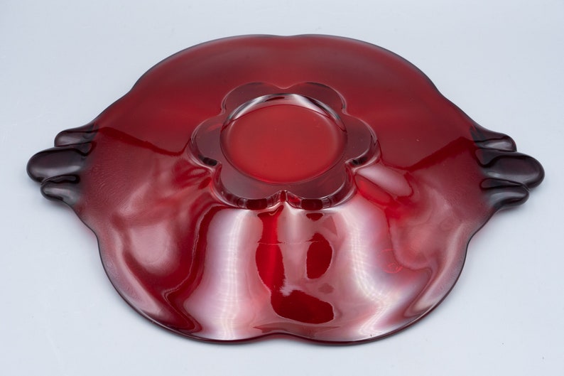 Duncan & Miller Canterbury Ruby Handled Cake Plate Vintage Red Glass Serving Platter Sandwich Plate image 7
