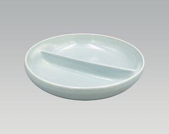 Russel Wright Iroquois Casual China Ice Blue Divided Vegetable Bowl | Vintage Designer Dinnerware Sectioned Serving Dish