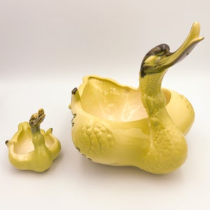 Hull Pottery Swan Family Planter 69 and Ashtray 70 Vintage Mid-century Yellow and Green Ceramic Giftware image 2