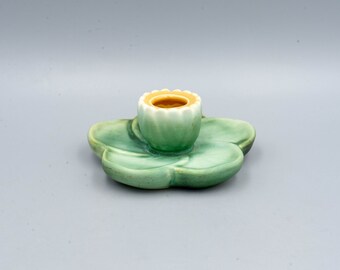 Weller Pumila Candlestick | Vintage Matte Green Lily Pad Candleholder