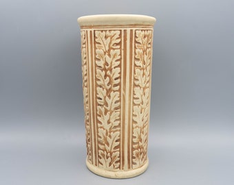Weller Clinton Ivory Oak Leaf Vase | Antique Bisaque Art Pottery