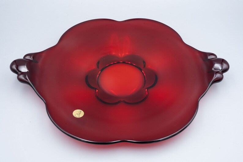 Duncan & Miller Canterbury Ruby Handled Cake Plate Vintage Red Glass Serving Platter Sandwich Plate image 5