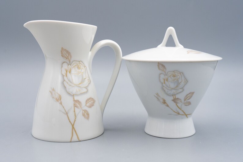 Rosenthal Classic Rose Creamer & Sugar Bowl Designed by Raymond Loewy Vintage Porcelain Tableware Designer Dinnerware image 3