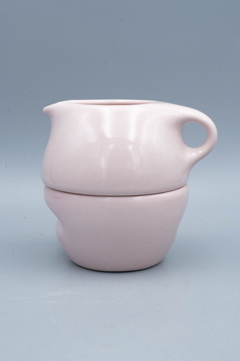 Russel Wright Iroquois Casual China Pink Sherbet Stacking Creamer and Sugar Vintage Mid Century Modern Designer Dinnerware image 2