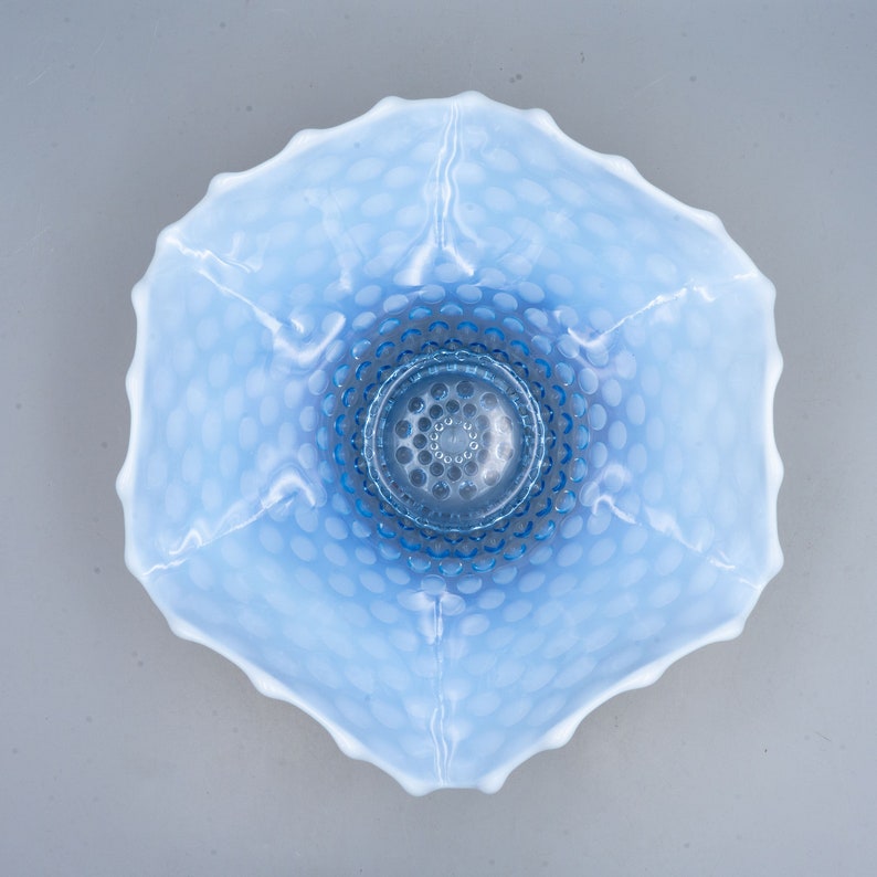 Duncan & Miller Blue Opalescent Glass Hobnail Bowl Antique Victorian Era Glassware image 3