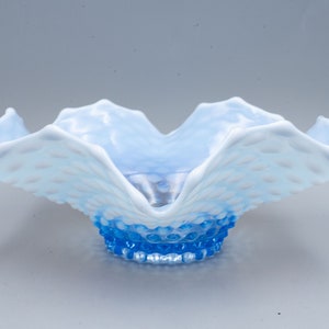 Duncan & Miller Blue Opalescent Glass Hobnail Bowl Antique Victorian Era Glassware image 1