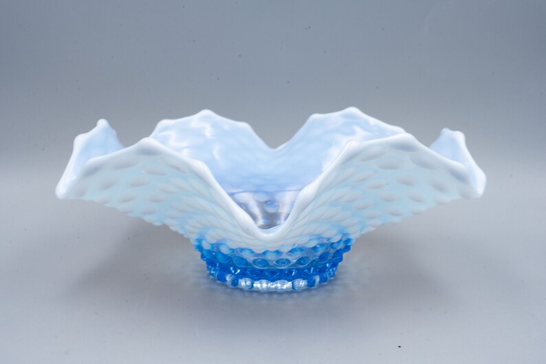 Duncan & Miller Blue Opalescent Glass Hobnail Bowl Antique Victorian Era Glassware image 1