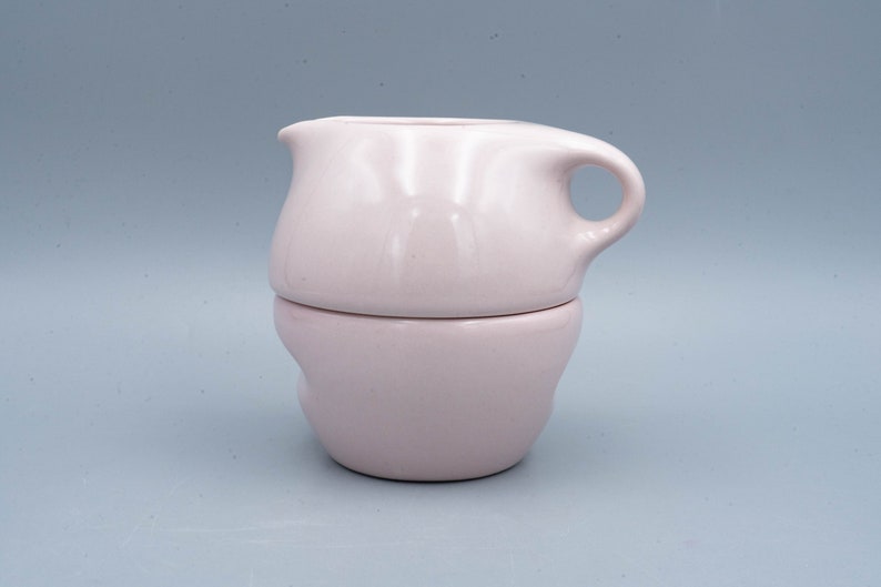 Russel Wright Iroquois Casual China Pink Sherbet Stacking Creamer and Sugar Vintage Mid Century Modern Designer Dinnerware image 1