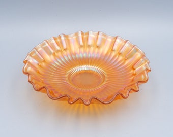 Fenton Smooth Rays Marigold Carnival Glass Bowl | Antique 3N1 Iridescent Glassware