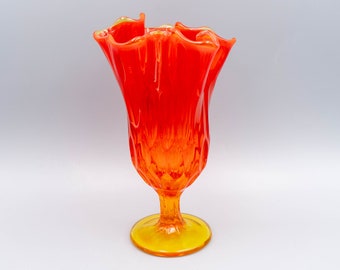 Fenton Thumbprint Orange Footed Vase | Vintage 1960s Art Glass