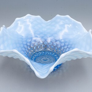 Duncan & Miller Blue Opalescent Glass Hobnail Bowl Antique Victorian Era Glassware image 2