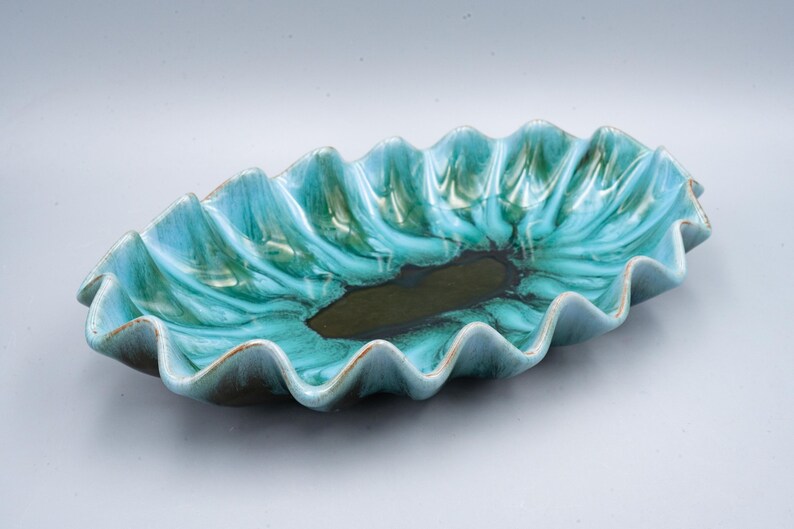 Blue Mountain Green and Turquoise Console Bowl Vintage Canadian Pottery image 1