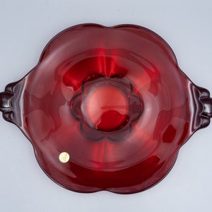 Duncan & Miller Canterbury Ruby Handled Cake Plate Vintage Red Glass Serving Platter Sandwich Plate image 3