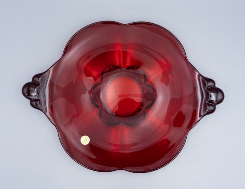 Duncan & Miller Canterbury Ruby Handled Cake Plate Vintage Red Glass Serving Platter Sandwich Plate image 3