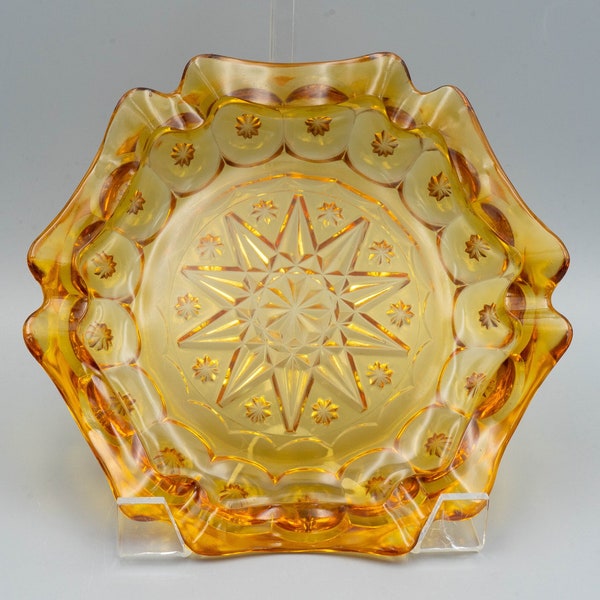 LE Smith Glass Amber Moon and Star 8" Ashtray Early Version | Vintage Art Glass 20th Century