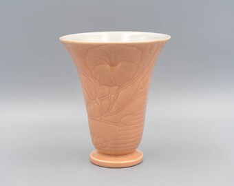 Gladding McBean Encanto Art Ware Coral Gloss and White Footed Vase GMB | Vintage California Pottery Art | Early Franciscan Pottery