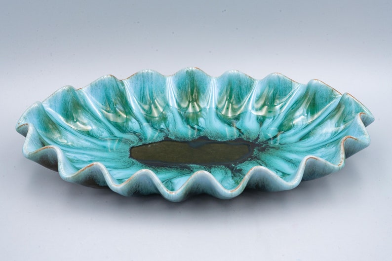 Blue Mountain Green and Turquoise Console Bowl Vintage Canadian Pottery image 2