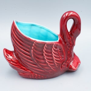 Red Wing Maroon & Turquoise Swan Planter Vintage Minnesota Two Tone Pottery image 3