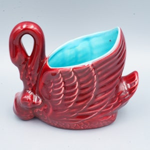 Red Wing Maroon & Turquoise Swan Planter Vintage Minnesota Two Tone Pottery image 2