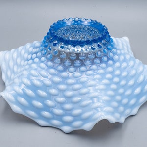 Duncan & Miller Blue Opalescent Glass Hobnail Bowl Antique Victorian Era Glassware image 6