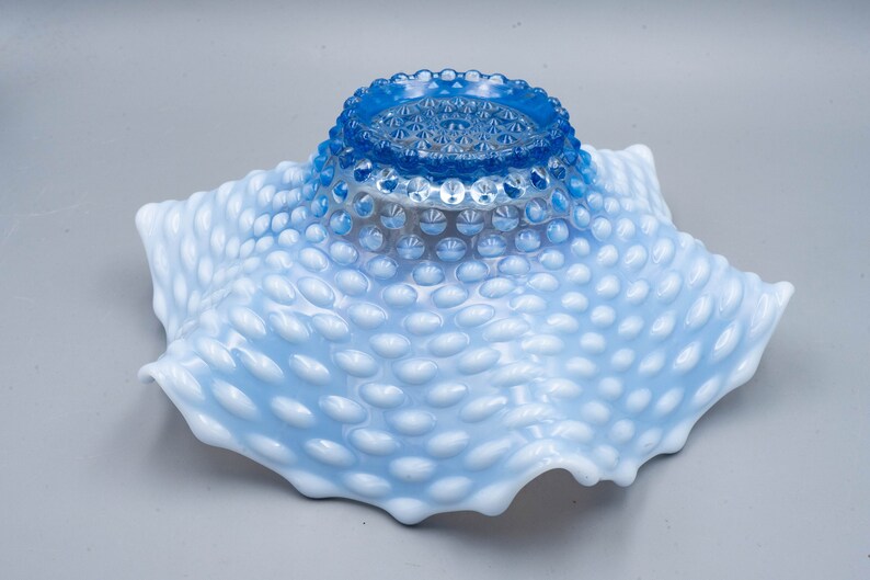 Duncan & Miller Blue Opalescent Glass Hobnail Bowl Antique Victorian Era Glassware image 6