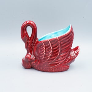 Red Wing Maroon & Turquoise Swan Planter Vintage Minnesota Two Tone Pottery image 1