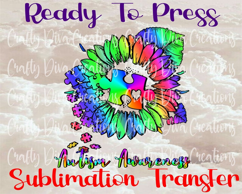 Autism Awareness ready to press sublimation transfer full color transferheat transfer