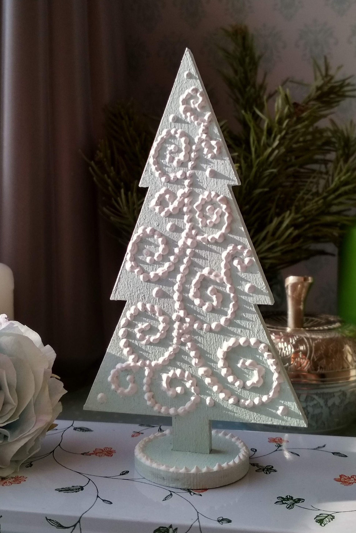 Wooden christmas tree Mini christmas tree Tabletop blue Etsy