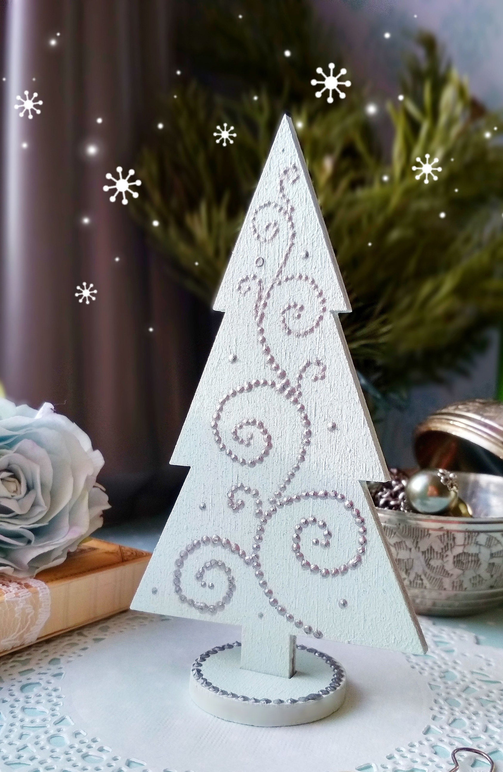 Wooden christmas tree Mini christmas tree Tabletop blue Etsy